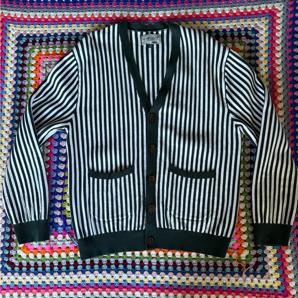 Bogey Boys Mens Green Striped Golf Cardigan - Large